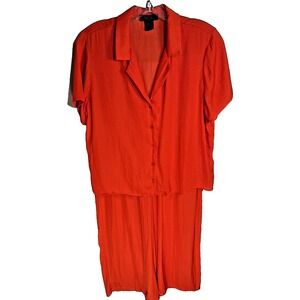 Rachel Roy Orange Size Small Button Down ‎ Short Sleeve Shirt & Wide Leg Pant
